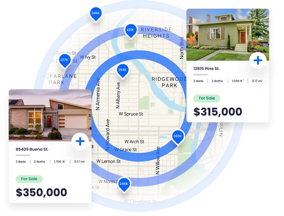 a map with a target over it