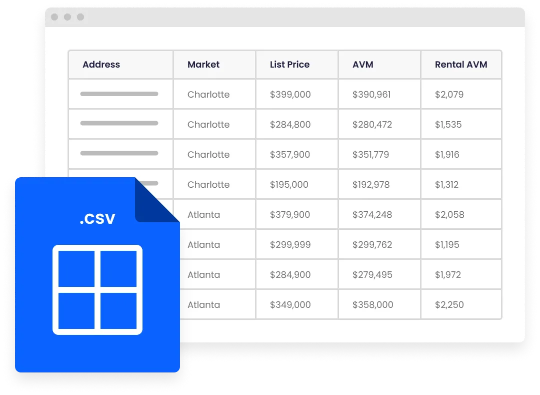 a spreadsheet of listings