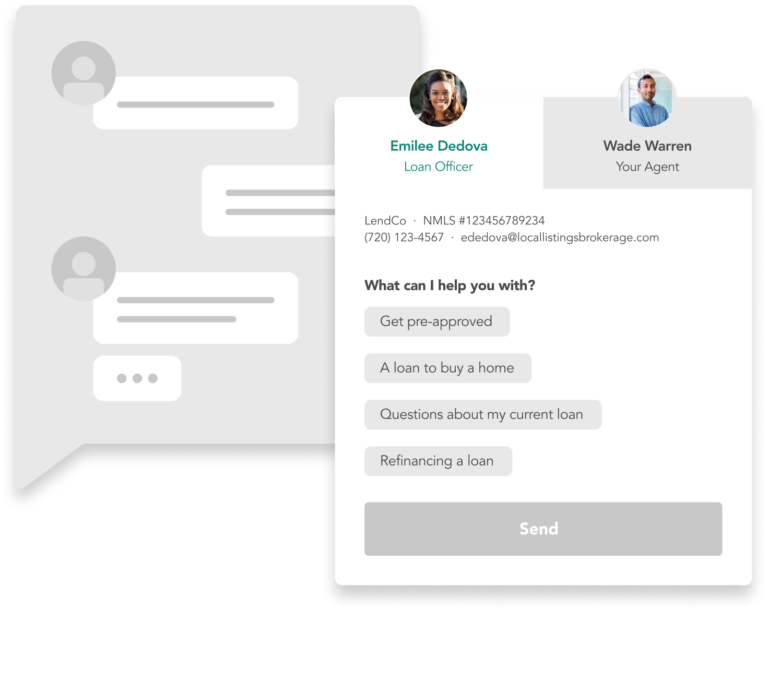 An image of the ComeHome messaging feature with a loan officer