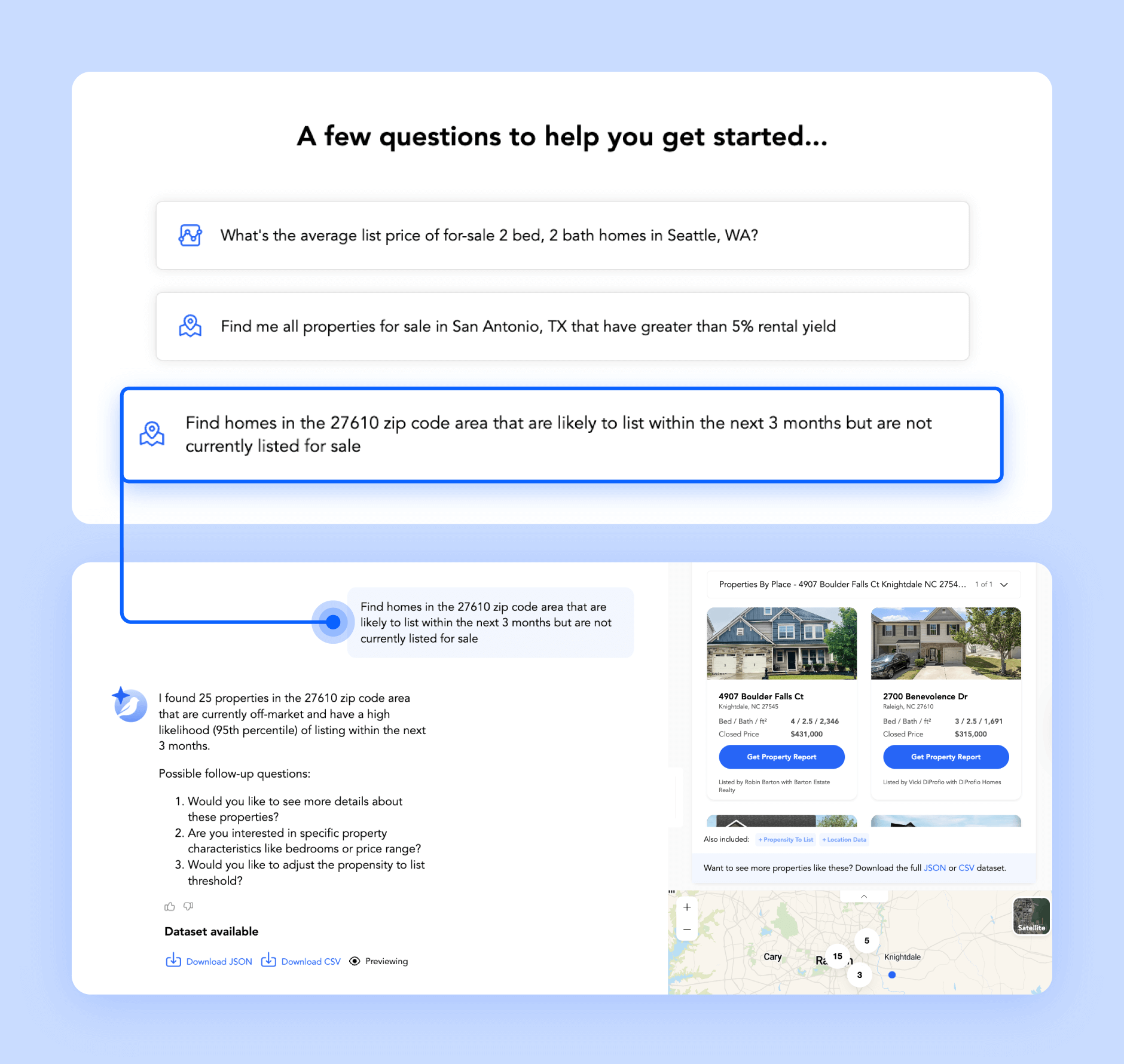 Screenshot of CanaryAI showing how using AI in real estate speeds up property searches
