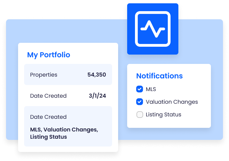 Portfolio Monitoring automatic alerts configuration for loan-to-value, listing status, and valuation change notifications