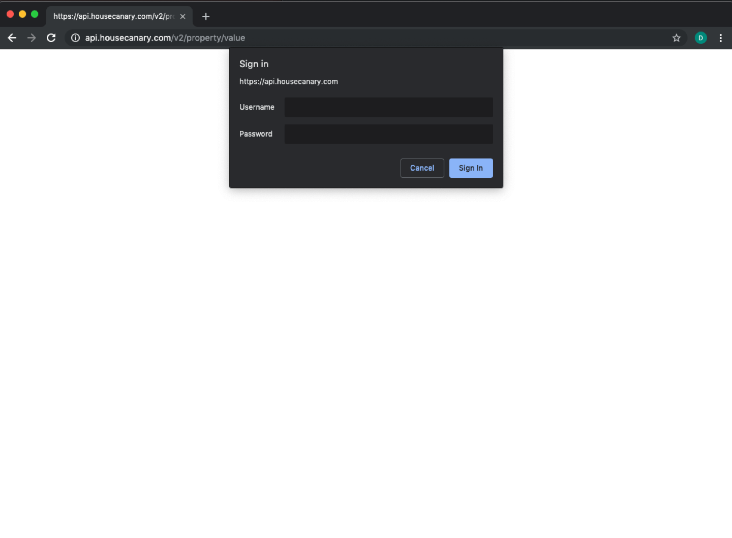 Browser Basic Authentication prompt using API Key as username and API Secret as password for HTTPS API access