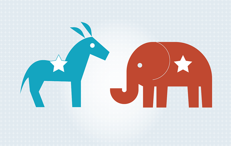 An image of a donkey and an elephant representing the Democratic and Republican parties.