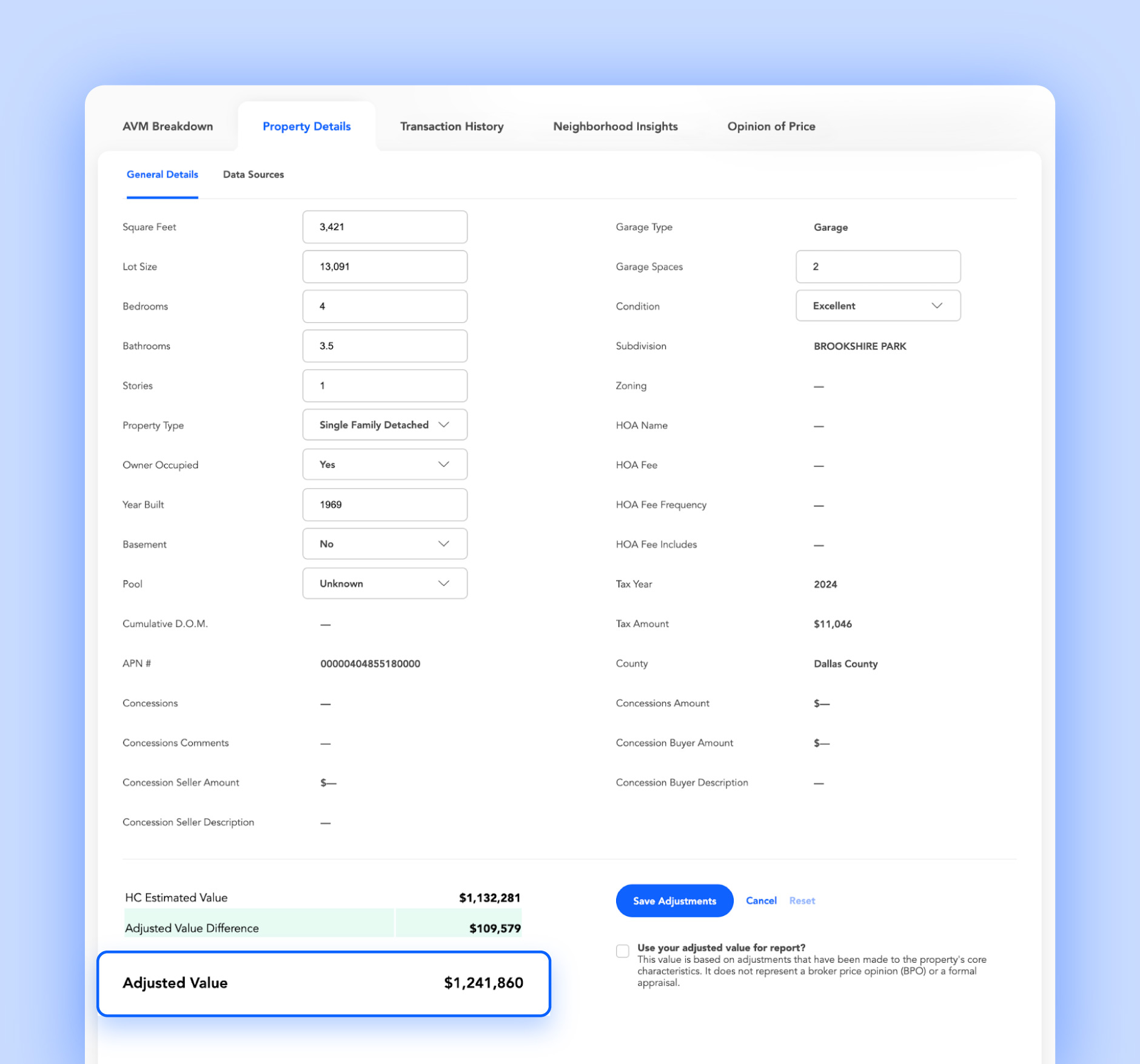 Screenshot of HouseCanary’s ARV feature in the Property Explorer tool