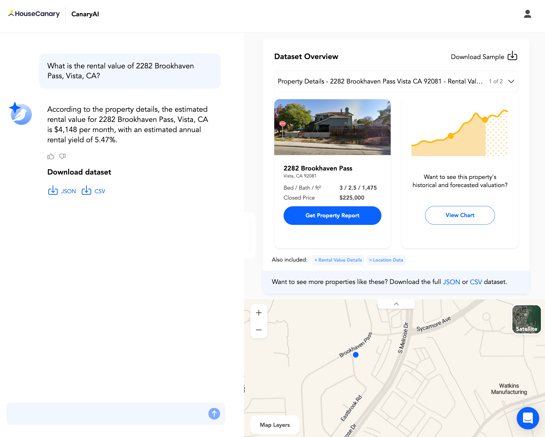 CanaryAI rental automated valuation model showing the most accurate rental property value estimates by address