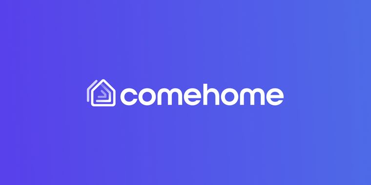A blue image with the comeHome logo in the middle