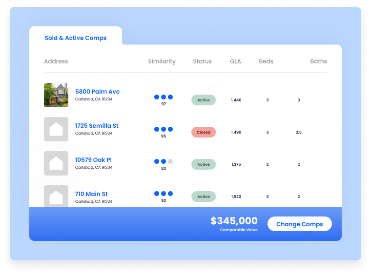 Property Explorer comparable selection tool helping loan officers validate property values with the best market comps