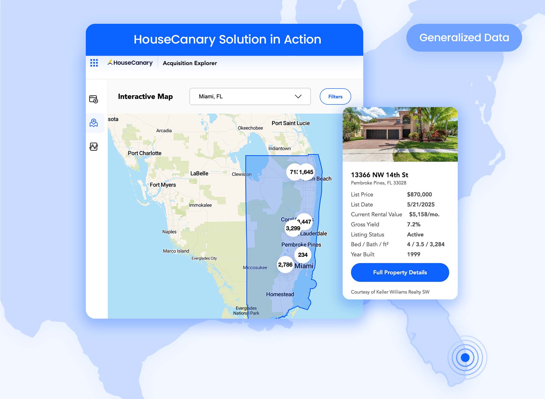 HouseCanary’s Acquisition Explorer feature showing an interactive map and property details