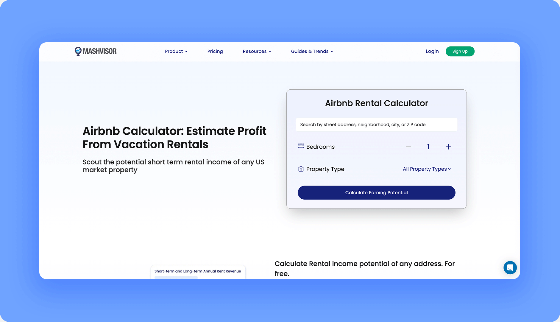  Screenshot of the real estate investment software Mashvisor’s AirBnb calculator