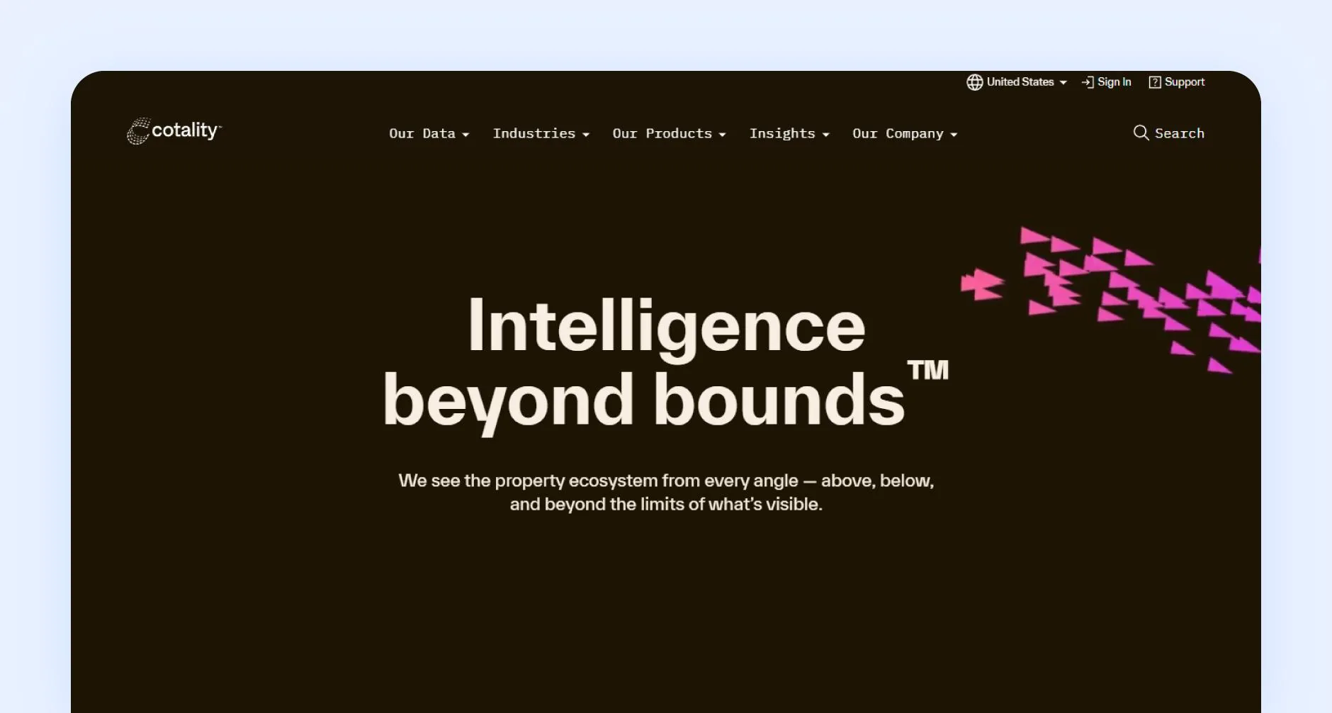 Cotality homepage with text "Intelligence beyond bounds and we see the property ecosystem from every angle."