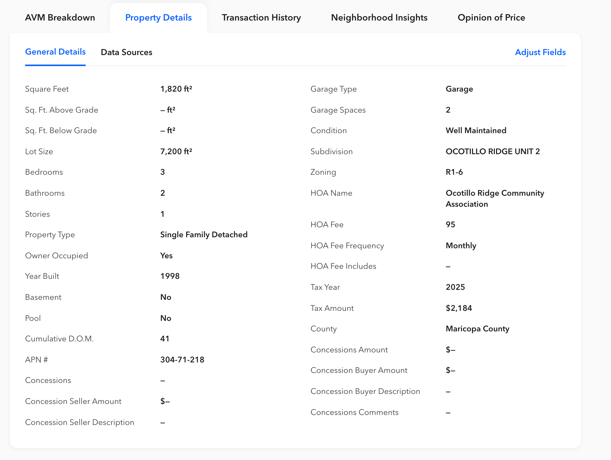 How to profile the subject property for a CMA: Property Explorer Property Details showing square feet, lot size, beds, baths, year built and garage