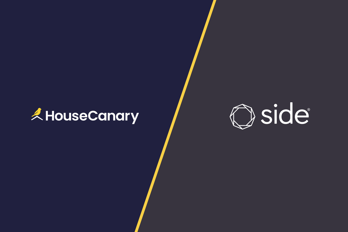 HouseCanary and Side logos on a split navy and gray background.